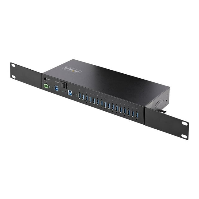 StarTech.com 16-Port Industrial USB 3.0 Hub 5Gbps, Metal, DIN/Surface/Rack Mountable, ESD Protection, Terminal Block Power, up to 120W Shared USB Charging, Dual-Host Hub/Switch (5G16AINDS-USB-A-HUB) - Hub - industrial - 16 x USB 3.2 Gen 1 - desktop, rack-mountable, DIN rail mountable