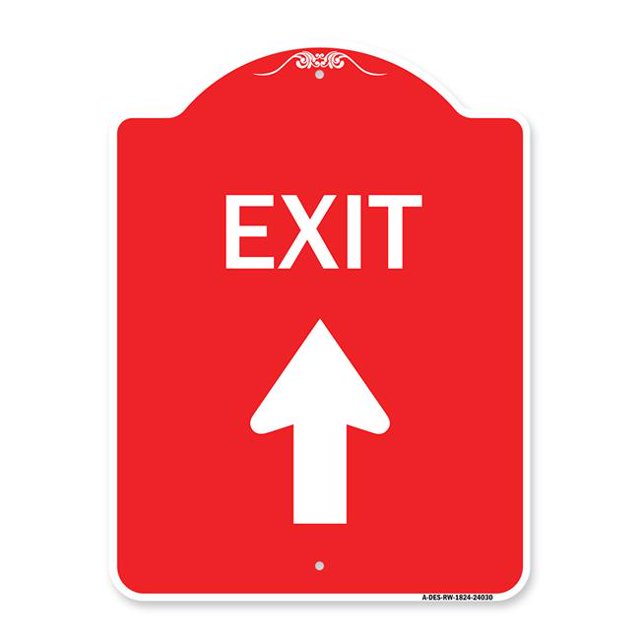 SignMission A-DES-RW-1824-24030 Panneau Série Designer 18 x 24 Po - Panneau de Sortie avec Flèche vers le Haut, Rouge & Blanc