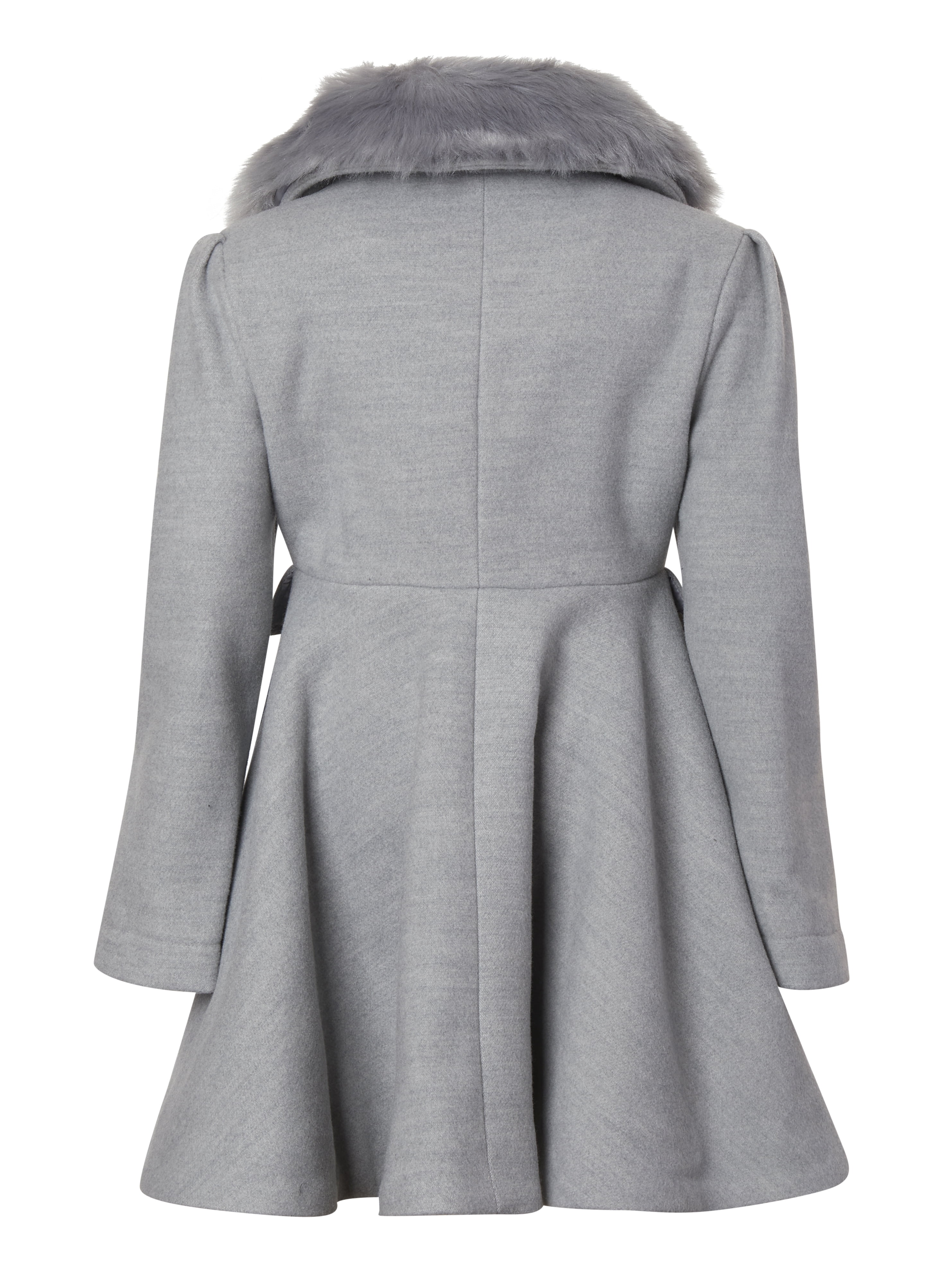 Cremson Girl Wool Look Winter Princess Bow Dress Pea Coat Jacket Faux Fur Collar