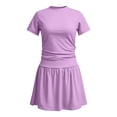 thumbnail image 5 of Tisuna Girls Tennis Outfit Set Kids Solid Color Crew Neck Short Sleeve Tops And Ruffled Skirt Set Breathable Lightweight Child Sport Athletic Clothes Set Size 14-15 Years Purple, 5 of 5