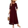thumbnail image 2 of Women's Plus Size Maxi Dress 3/4 Sleeve Round Neck Mesh Loose Pockets, 2 of 5