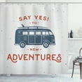 thumbnail image 1 of Vintage Shower Curtain, New Adventures Typography with Little Van Hippie Lifestyle Free Spirit Print, Cloth Fabric Bathroom Decor Set with Hooks, 84" Long Extra, Cadet Blue by Ambesonne, 1 of 3