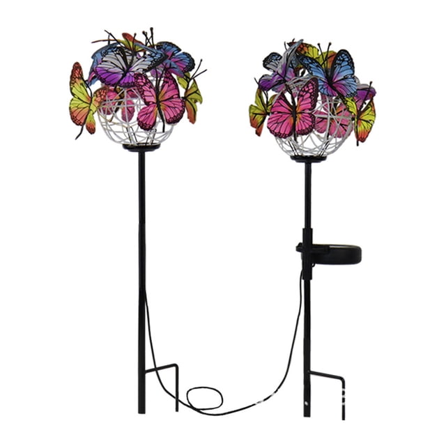 Paquete de 2 luces de estacas solares con forma de mariposa, luces LED solares para paisajes, luces Tomshoo Luces led