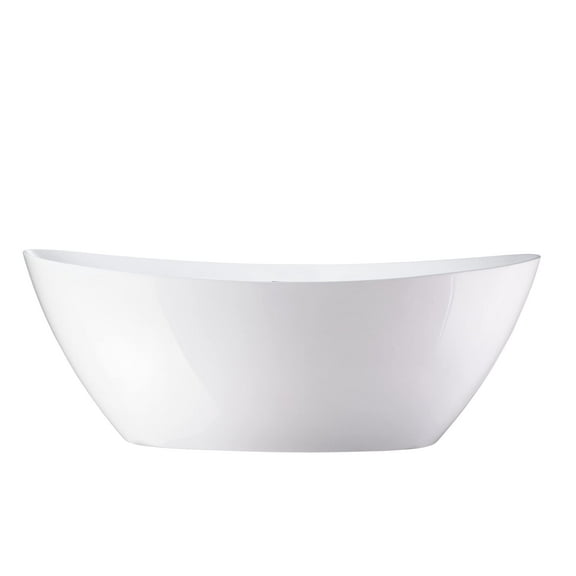 Vanity Art VA6807 Freestanding White Acrylic Bathtub with Polished Chrome Round Overflow & Pop-Up Drain -  70.9 x 33 x 26.4 in.