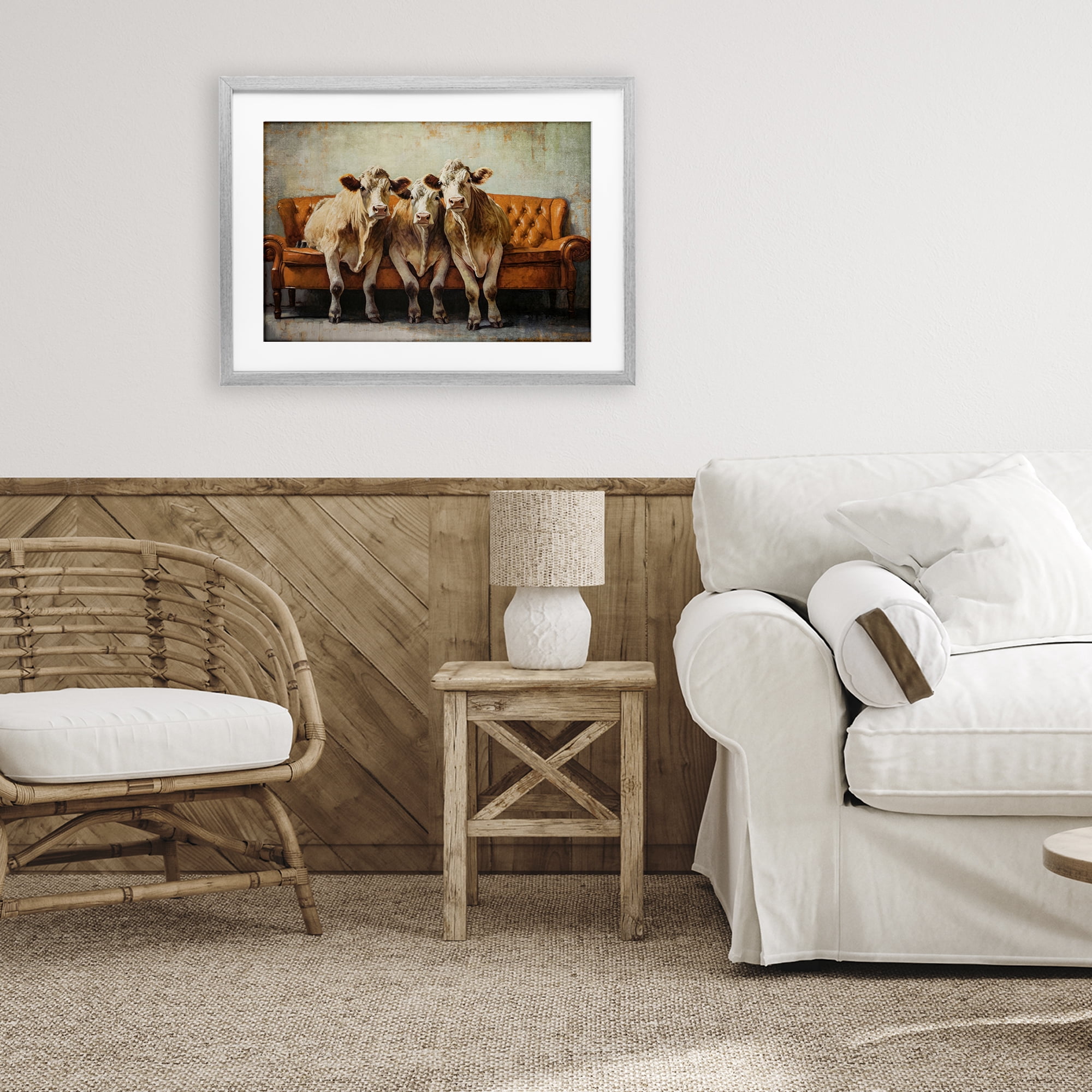 Stupell Industries Cows Just Chillin' Gray Framed Print Under Glass, design by Tina LeCour
