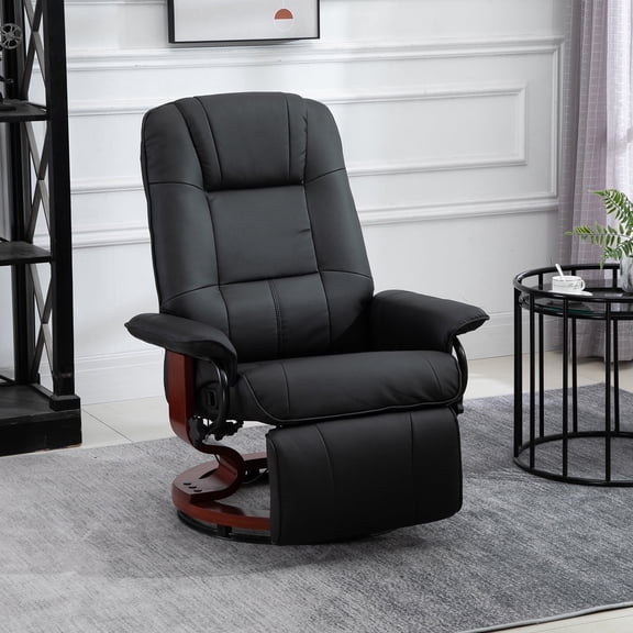 HOMCOM Faux Leather Manual Recliner, Adjustable Swivel Lounge Chair with Footrest, Armrest and Wrapped Wood Base for Living Room, Black