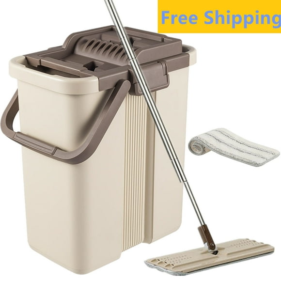 Flat Mop and Bucket Set, Floor Cleaner Mops and Bucket System Kit for Bathroom Kitchen Washing Room Living Room