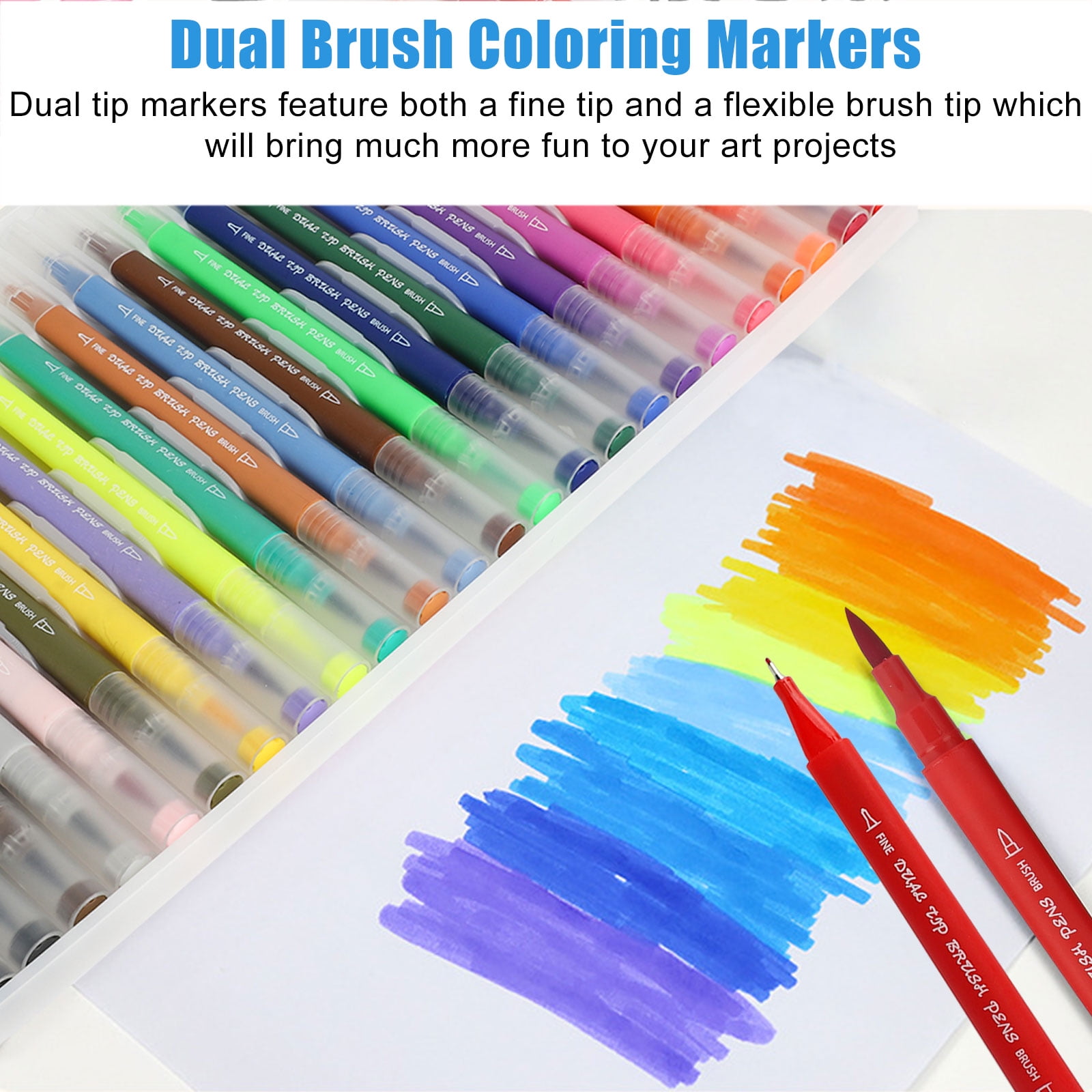 Dual Tip Art Marker Pens, Dobmit 24 Colors Watercolor Brush Pens Set with Fine Tip & Brush Tip for Adult Calligraphy, Manga, Drawing Sketching