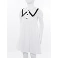 thumbnail image 4 of TSSOE Kids Girls School Uniform Dress Contrasting Trim Collar Puff Sleeve Button Down Summer Casual T-Shirt Dress White 7-8, 4 of 7