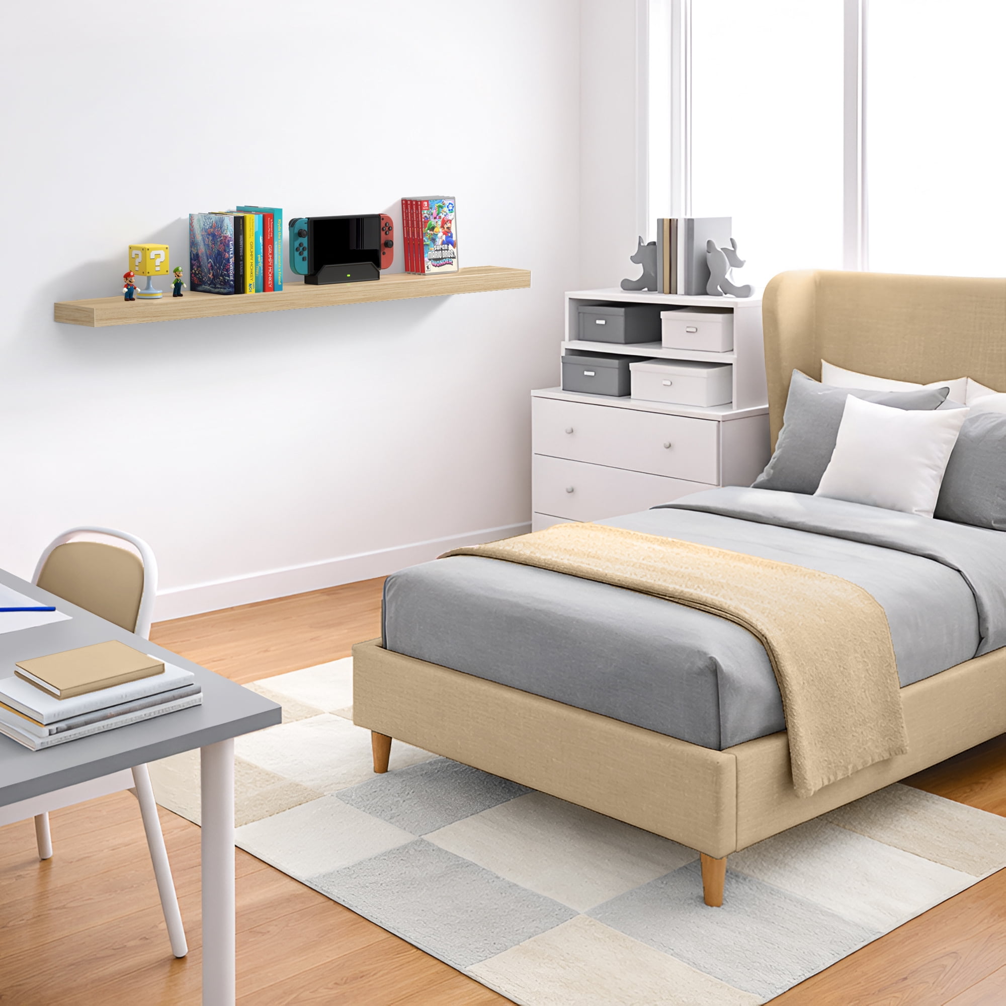 Sorbus 55" Floating Wall Shelf, Maplewood, Invisible Brackets, Bathroom, Bedroom & Home Decor