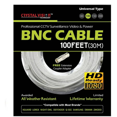 Crystal Vision Premium 1080p HD Ready BNC Video Power Extension Cable Compatible w/ All Brands Surveillance Camera System CCTV
