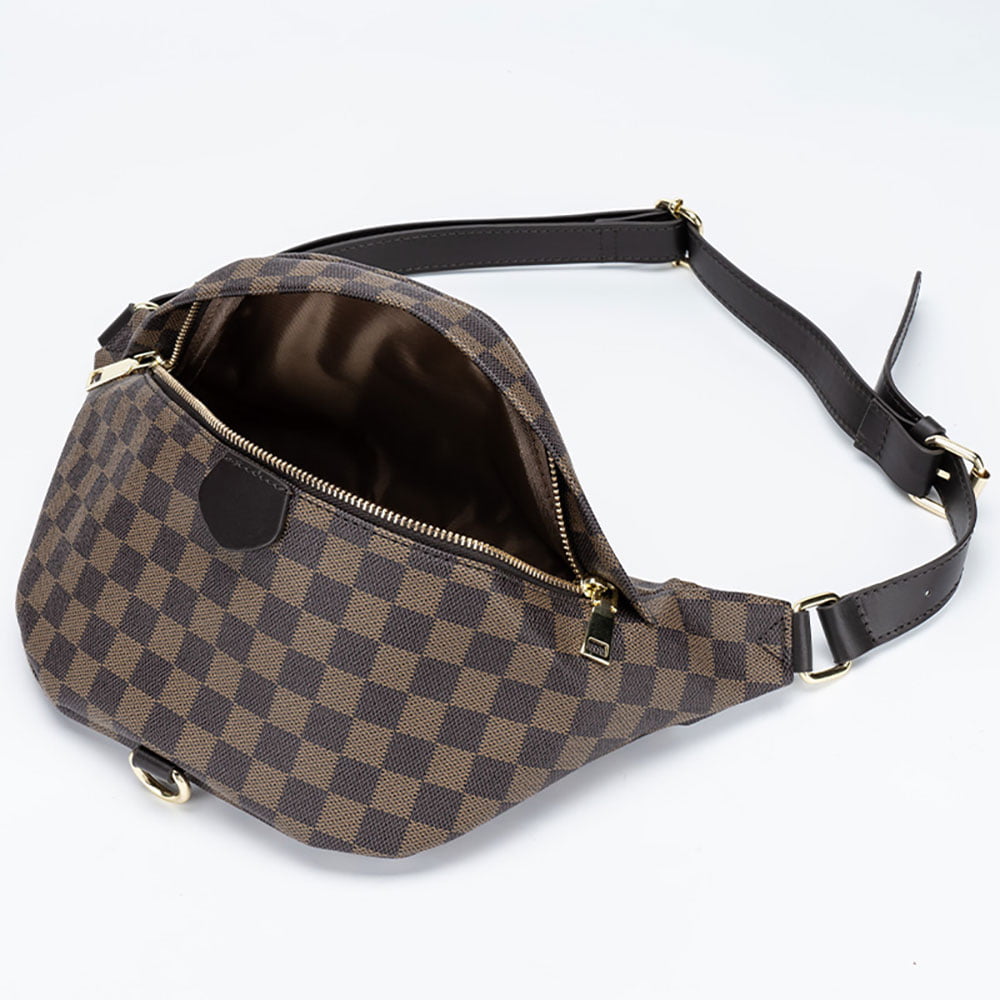 Zsoznqaky Triangle Brown Checkered Fanny Pack With Handle Womens