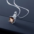 thumbnail image 3 of Gem Stone King 10K White Gold Brown Smoky Quartz and White Created Sapphire Pendant Necklace for Women (3.13 Cttw, Gemstone, Cushion Checkerboard Cut 10MM, with 18 inch Chain), 3 of 5
