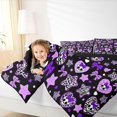 thumbnail image 3 of Feelyou Love Heart Bow Skull Queen Comforter Set, Purple Leopard Print Stars Comforter Sets Queen, Black Reversible, 3-Piece, 1 Comforter and 2 Pillowcases, 3 of 7