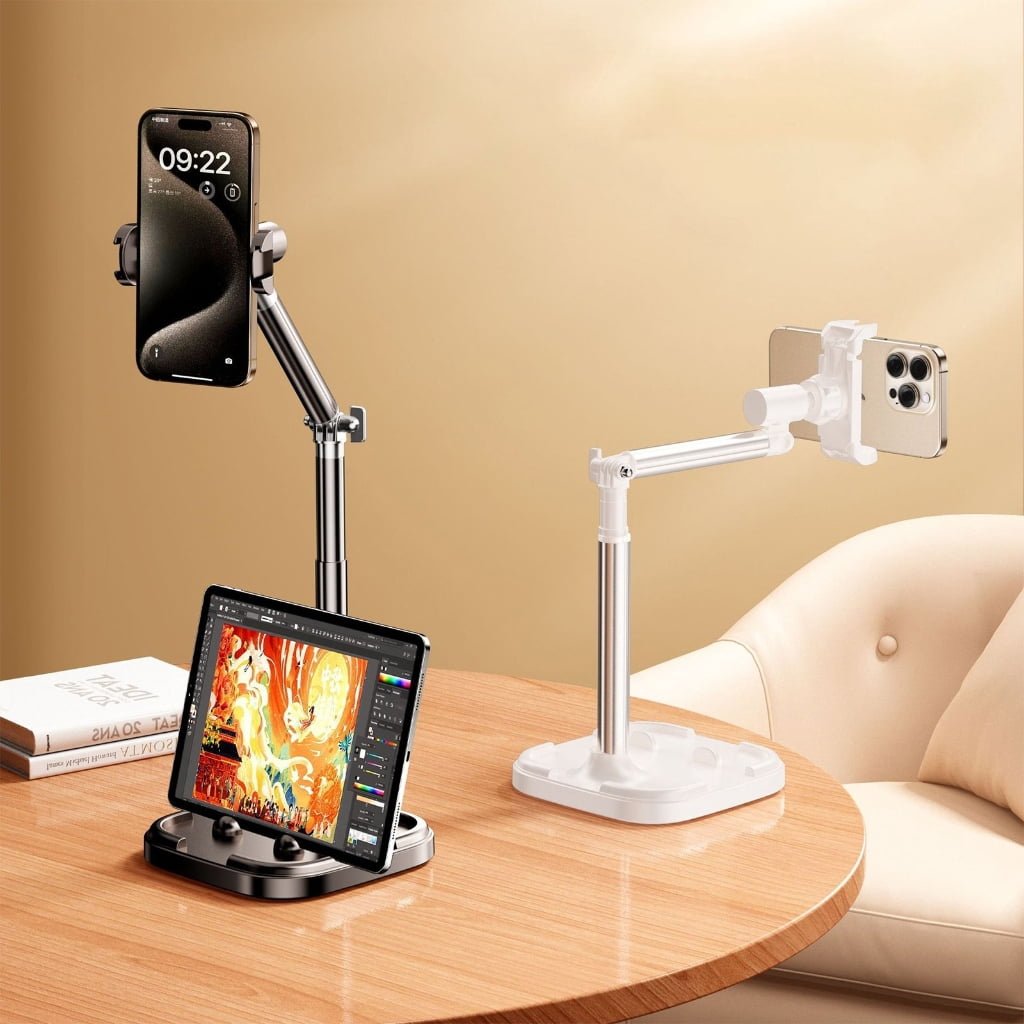 Adjustable Phone Tablet Stand Rotation, Extendable Height 24-36cm & Stable Base For Home Office Streaming