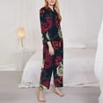 thumbnail image 4 of Junzan Roses Skulls Print Womens Pajama Sets,Long Sleeve Button Down For Women Pjs 2 Piece, 4 of 9
