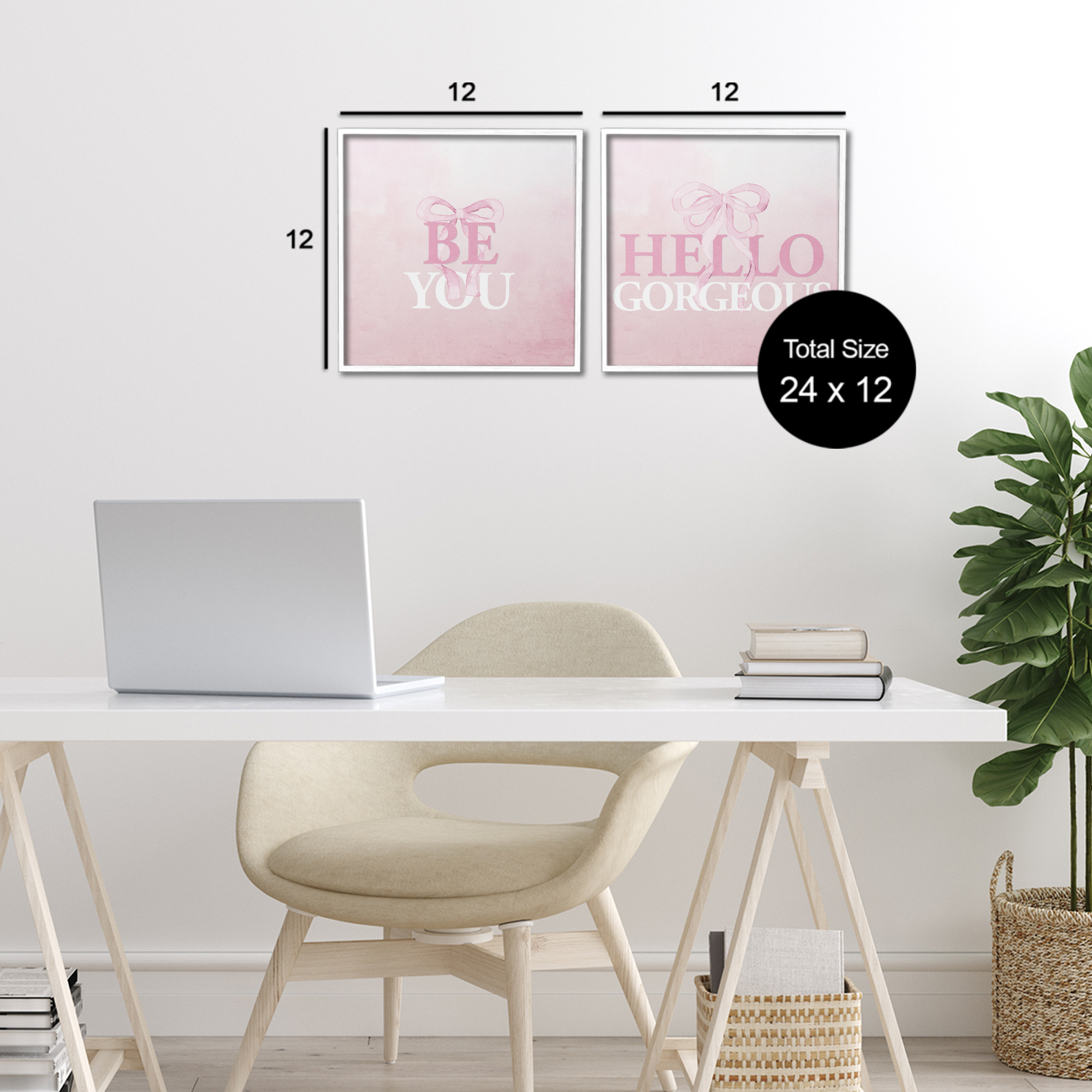 Pink Feminine Empowerments 2 Piece White Framed Giclee Art Set, design by Kim Allen