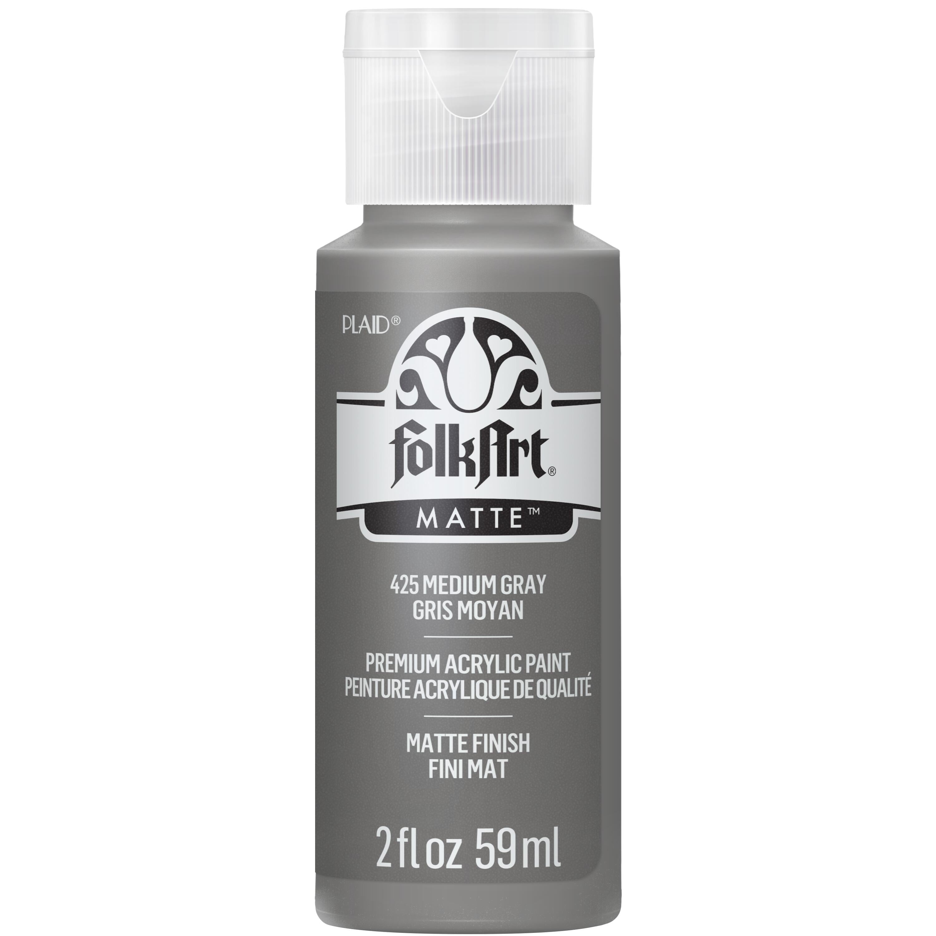 (2 pack) FolkArt Acrylic Craft Paint, Matte Finish, Medium Gray, 2 fl oz