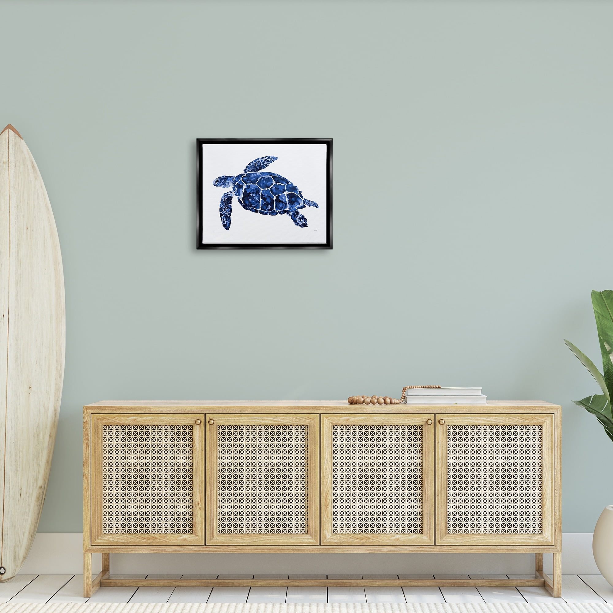 Stupell Industries Blue Speckled Sea Turtle Marine Animal Illustration Painting Jet Black Floating Framed Canvas Print Wall Art, Design by Patti Mann