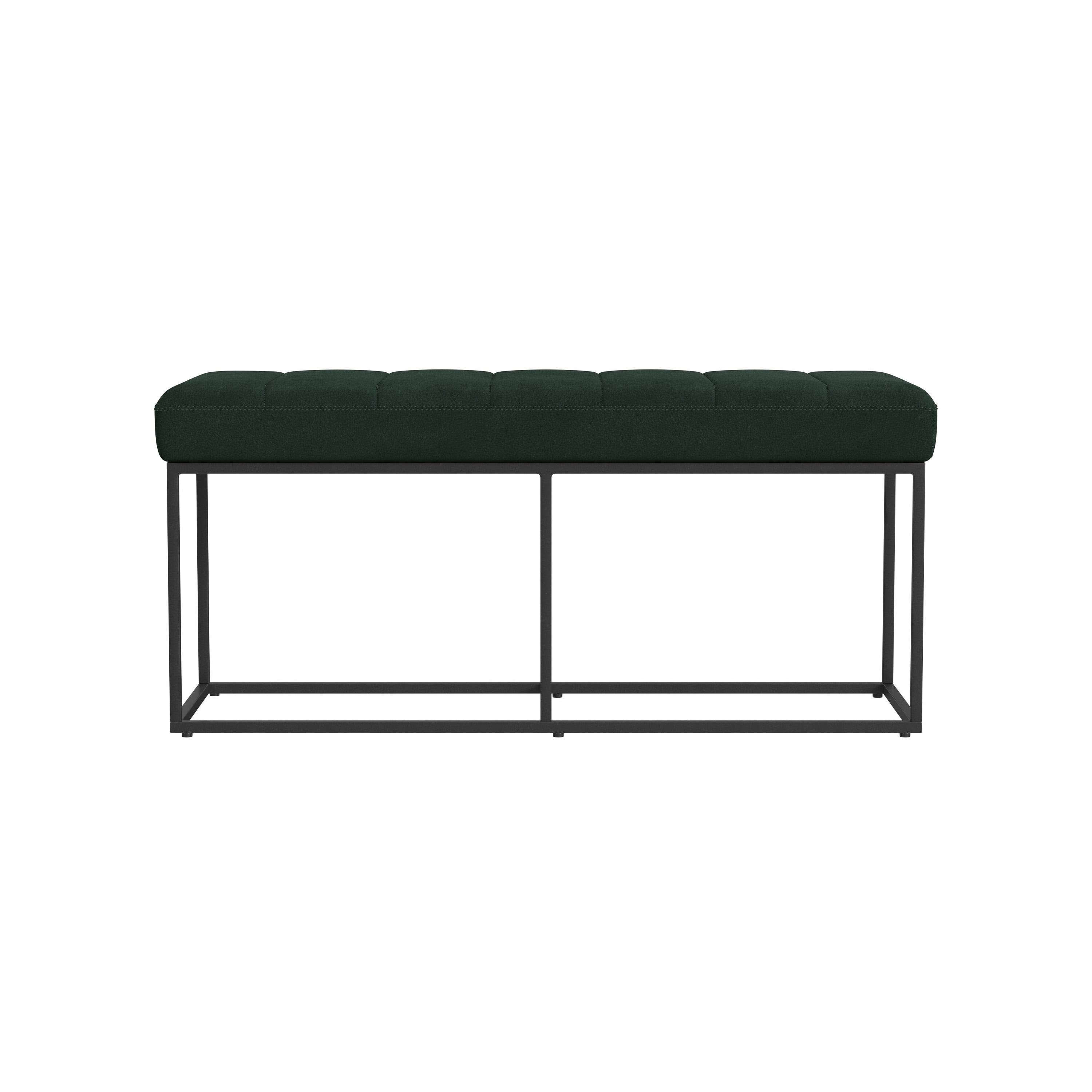 HomePop Theodore Metal & Faux Suede Bench, 42.5"W x 16"D x 19"H, Deep Forest Green/Black