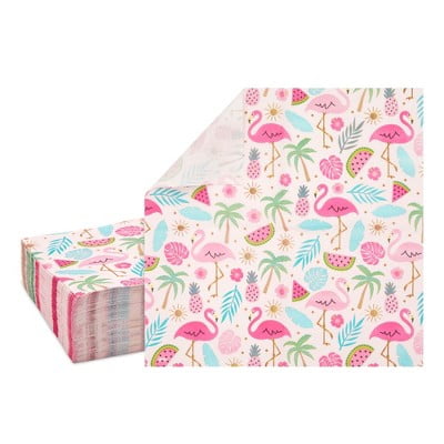 Sparkle and Bash 100 Pack Tropical Pink Flamingo Paper Luncheon Napkins for Luau Birthday Party Supplies, 6.5 in