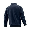thumbnail image 3 of Men's Lightweight Stand Collar Long Sleeve Full Zip Plain Windproof Bomber Jacket with Pockets Dark Blue XL, 3 of 4