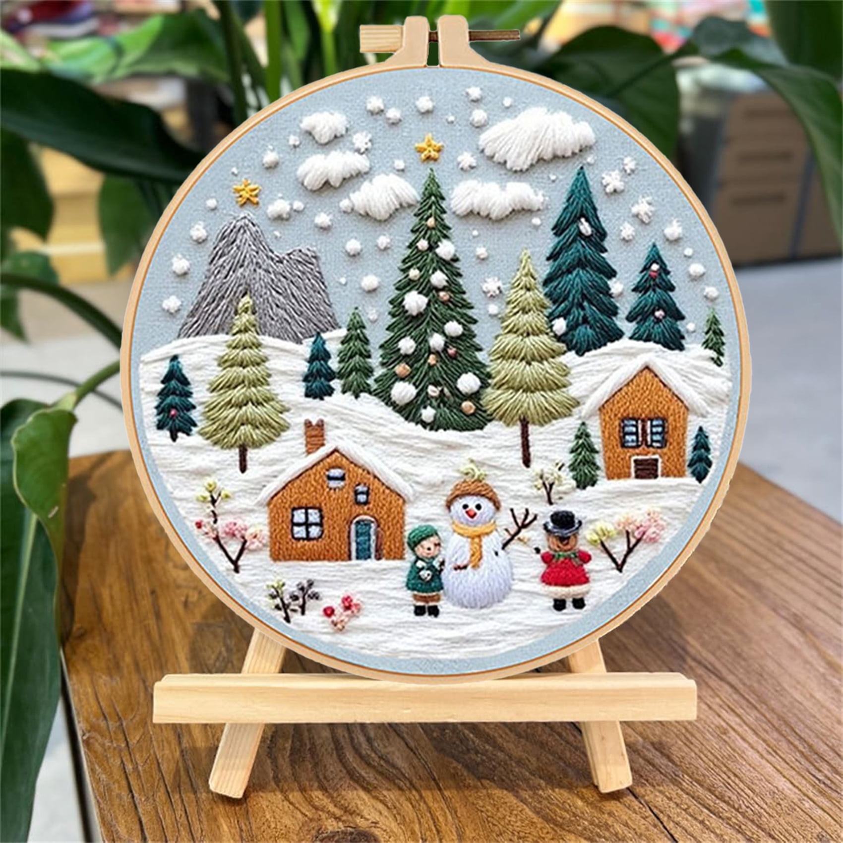 HVEST 3 Pack Christmas Embroidery Kit for Beginners - Xmas Tree & Gnome with Embroidery Pattern, Hoop, Complete Cross Stitch Supplies (Needle/Threads/Scissors) DIY Craft for Adults Sewing Hobby
