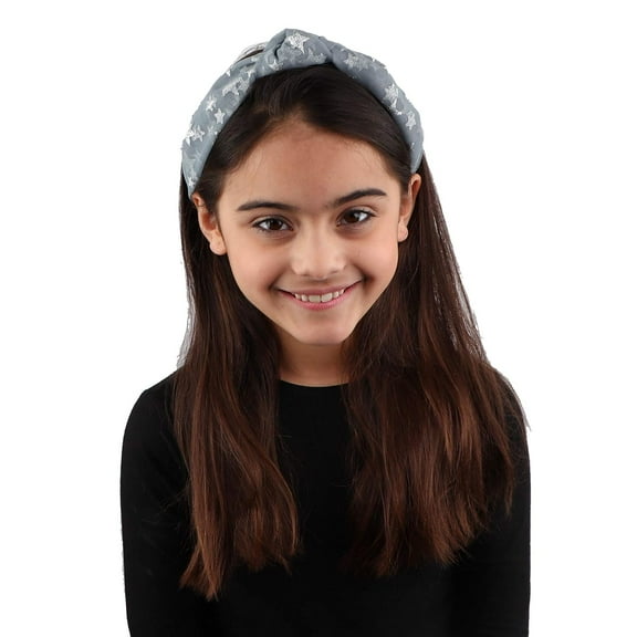 Motique Accessories Beautiful Tulle Knot Headband with Silver Stars  Adult Female and Girls-Grey
