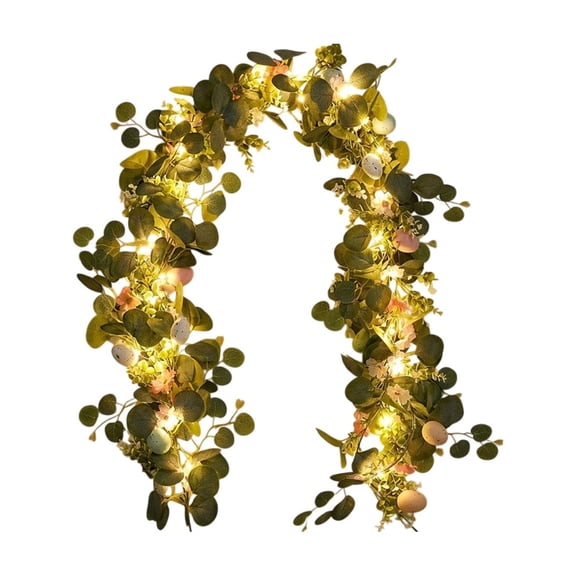 TanSiDing Easter LED Light Up Wreath Garland with Timer, Battery Operated Artificial Floral Vine for Spring Door Decor, Indoor Outdoor Home Patio Porch Hanging Decoration 170cm