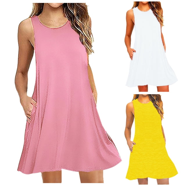 Yuyuzo Robe Femme Décontractée d'Été Ample Sans Manches avec Poches