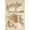 thumbnail image 2 of Domenico Gargiulo 13x18 Gold Ornate Wood Frame and Double Matted Museum Art Print Titled - Sheet of Studies; a Horse Above, a Seated Man and a Reclining Man Below (1612-75), 2 of 4