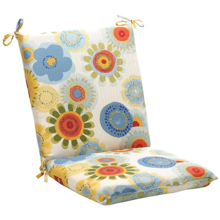 40.5" White and Blue Floral Outdoor Patio Furniture Chair Cushion