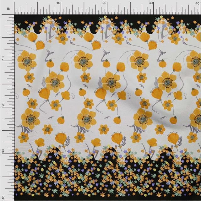 oneOone Polyester Lycra Fabric Artistic Flower Panel Print Fabric By Yard 56 Inch Wide