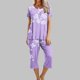 thumbnail image 2 of Conjuntos Cortos para Mujeres Impresión Floral de Verano Casual Manga Corta Cuello Redondo Y Pantalones Recortados Conjunto de Poliéster, Traje de Verano Casual, 2 of 7