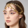 thumbnail image 2 of Bohemian Headband for Women Elegant Bridal Wedding Headpiece with Jhumka Tassels Bells Festival Accessories Bollywood Party Jewelry Antique Gold Plated Adjustable Forehead Chain (pink, gold), 2 of 10