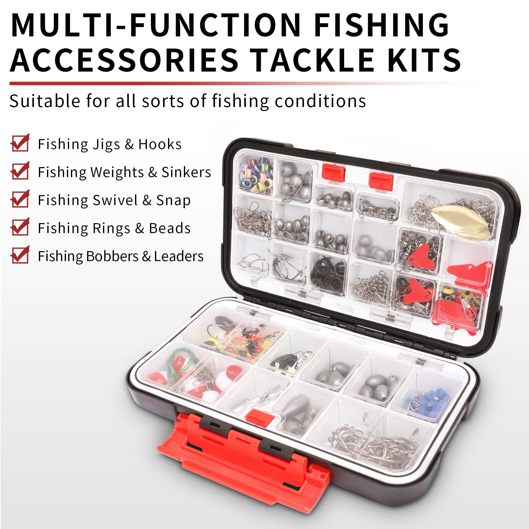 Fishing Tackle & Accessories Kit  Box With Included Sinkers Weights Hooks Swivels Snap Leader Others Freshwater Bass Lures Gear Gifts For Men