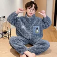 thumbnail image 2 of Pijamas gruesos de franela con forro polar para niños, Interior de forro polar grueso de terciopelo Coral para invierno, estilo con cremallera para uso doméstico, 2 of 5