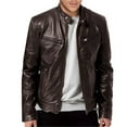 thumbnail image 2 of Kureaily Men's Leather Jacket Stand Collar PU Leather Outwear Coat, 2 of 4
