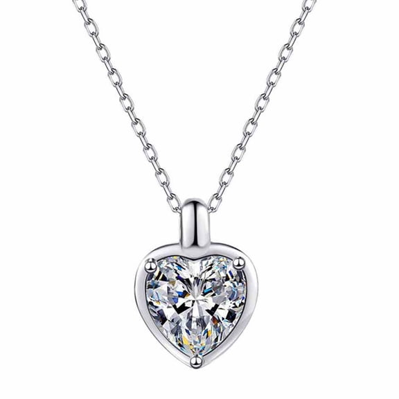 2.0CT Heart Moissanite Necklace Halo Diamond Pendant Necklaces for Women 18K White Gold Plated Sterling Silver Jewelry 18 2 inches