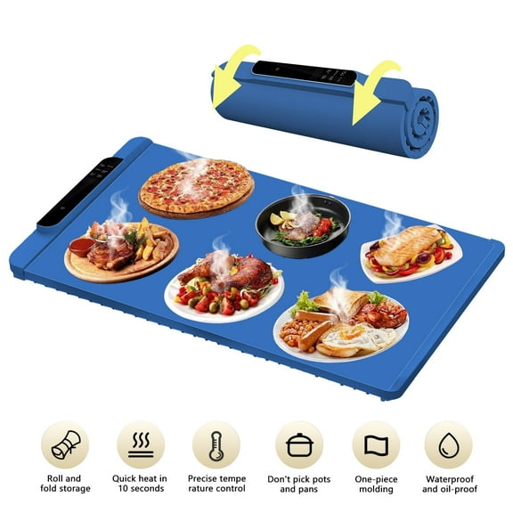 Homeminion Food Warming Mat with 10 Level Temperature,Warming Mat for Food,Fast Heating Silicone Electric Warming Tray for Party,Family Dinner,Residential,Commercial,Travel（Blue）