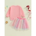 thumbnail image 4 of Suealasg Little Girls 2Pcs Birthday Outfits Long Sleeve Letter Embroidery Tops + Tutu Skirt Set 1T 2T 3T 4T 5T Toddler Baby Girls Fall Clothes, 4 of 7