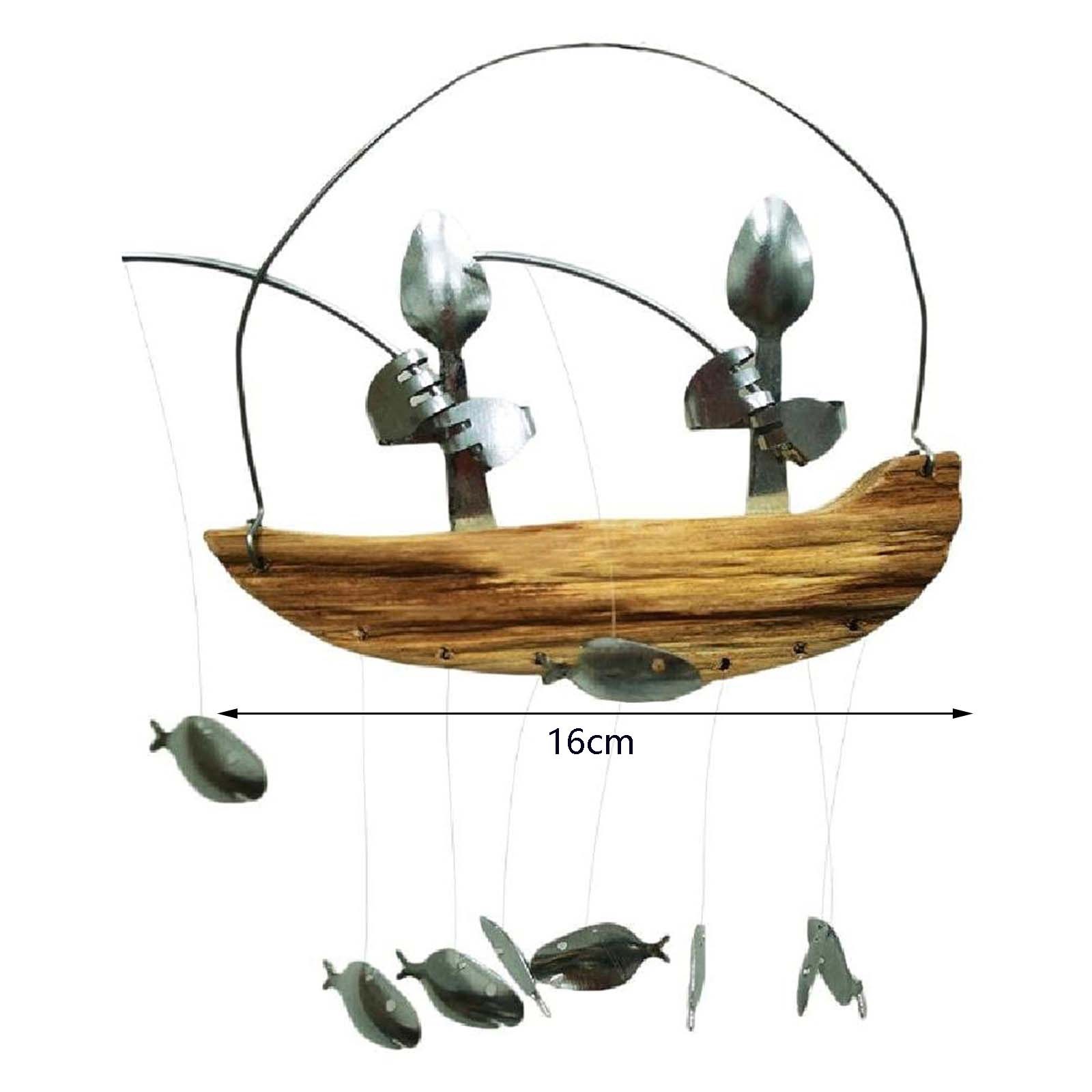 Fishing Man Wind Chime Spoon Fish Sculptures Windchime Indoor Outdoor Home Garden Decor Hanging Ornament Gifts large wind chimes wind chime supplies wind chime stand small wind chimes beach wind feng