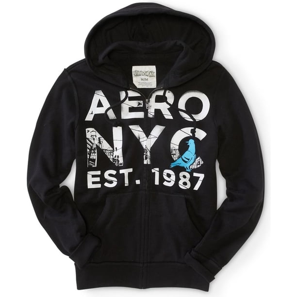 Aeropostale - Sudadera con capucha y cremallera completa para hombre, color negro, XS Aeropostale Sudadera