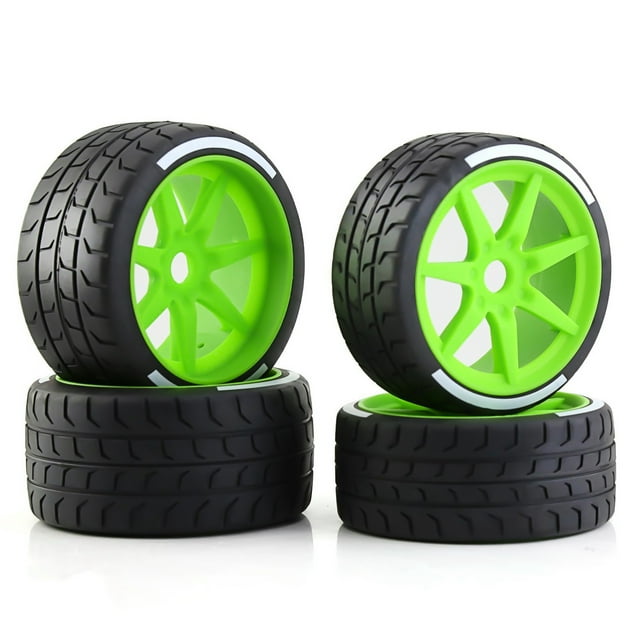 Upgrade Your RC Experience with 4 Green 17mm Hex Rubber Tires for Arma 1/7 FSR Model GT - Perfect for Enhanced Performance!