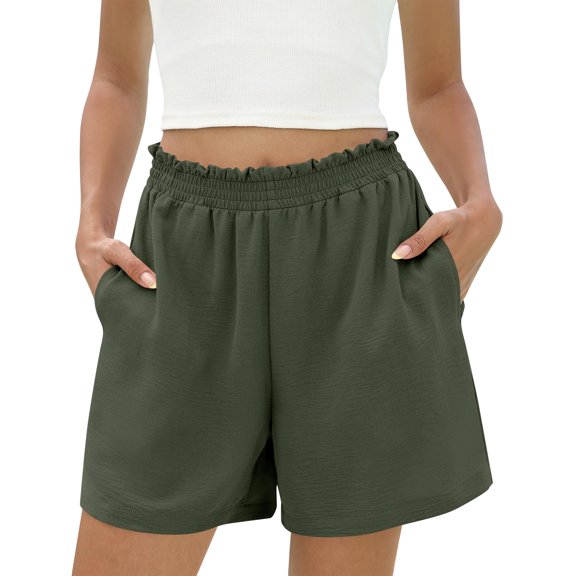 Nestiefly Shorts for Women Summer Casual High Waisted Wide Leg Drawstring Lounge Shorts with Pockets Comfy 2026 Beach Vacation Clothes Army Green XL
