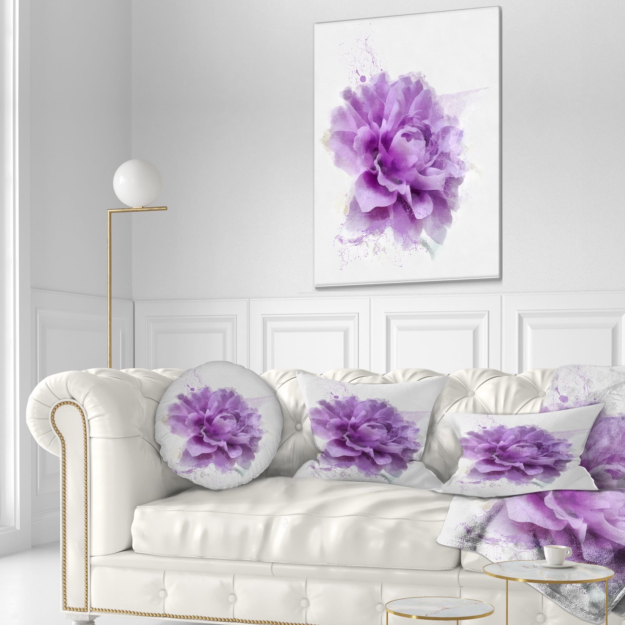 Designart Purple Rose Watercolor Illustration - Floral Throw Pillow - 12x20