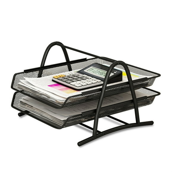 Bandeja para documentos de escritorio de oficina, soporte de malla, soporte para papel, cartas, estante de metal negro para estudio en casa, escuela, 2 capas