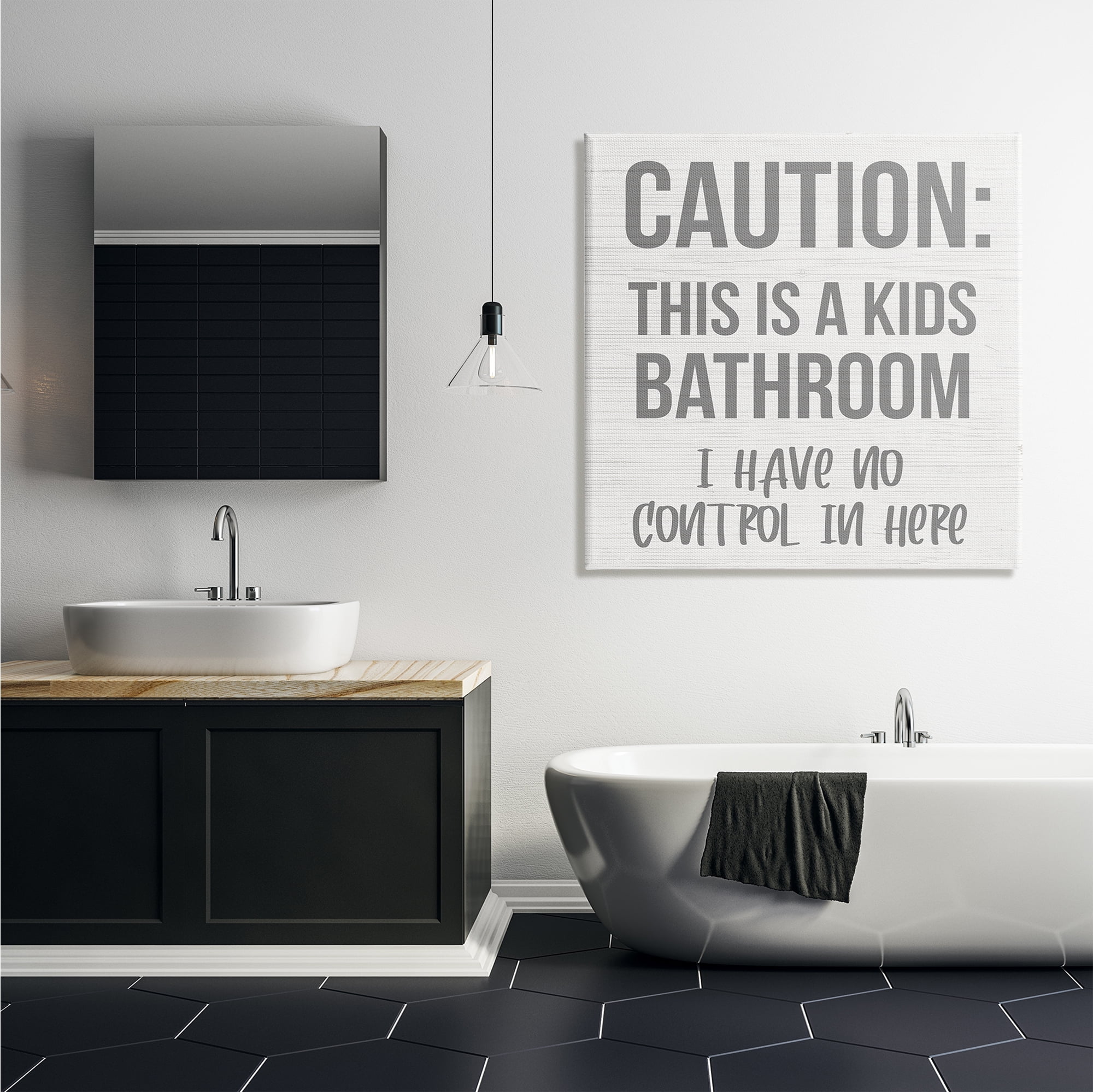 Stupell Industries Caution Kid's Bathroom Phrase Family Home Sign Canvas Wall Art Design by Daphne Polselli, 36" x 36"