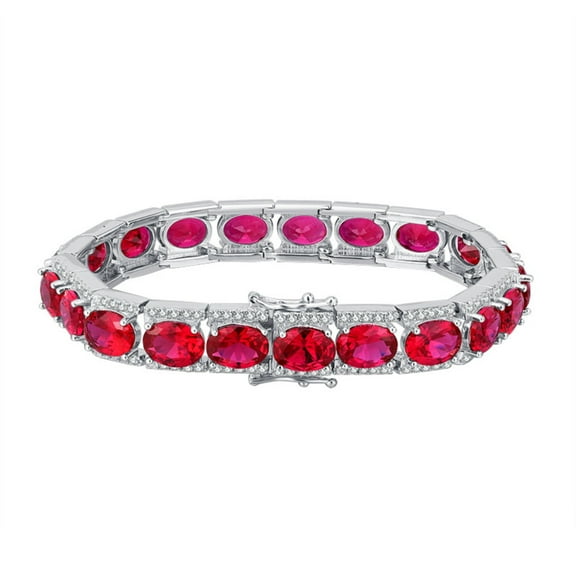 6.5 Inch Classic Bling S925 Sterling Silver Blue Spinel & Created Ruby Tennis Bracelets for Women, Perfect For Everyday & Vacation Wear