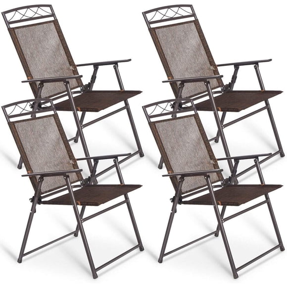 LLLLZASD Set of 4 Patio Folding Sling Chairs Steel Camping Deck Garden Pool Backyard Chairs
